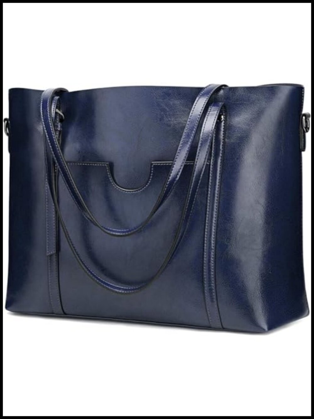 Leather Tote Bag for Women Large Work Shoulder Bag Zipper 14 Inch Laptop Purse